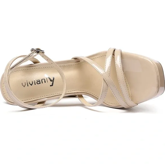 NIB Vivianly chunky heeled strappy sandals size 10, color nude. - Picture 2 of 6